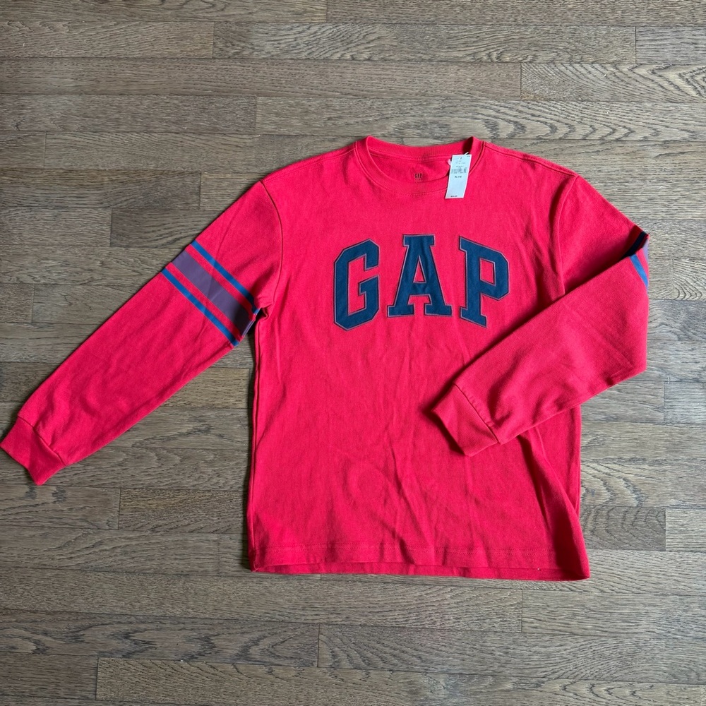 GAP Kids Red Long Sleeve Tee with Navy Accents